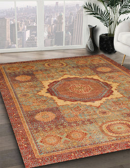 Machine Washable Abstract Bronze Brown Rug in a Family Room, wshabs1475