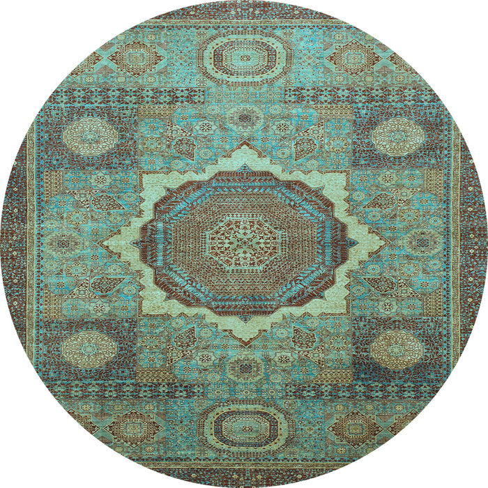 Round Oriental Light Blue Modern Rug, abs1475lblu