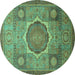 Round Machine Washable Oriental Turquoise Modern Area Rugs, wshabs1475turq