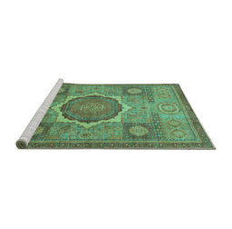 Sideview of Machine Washable Oriental Turquoise Modern Area Rugs, wshabs1475turq