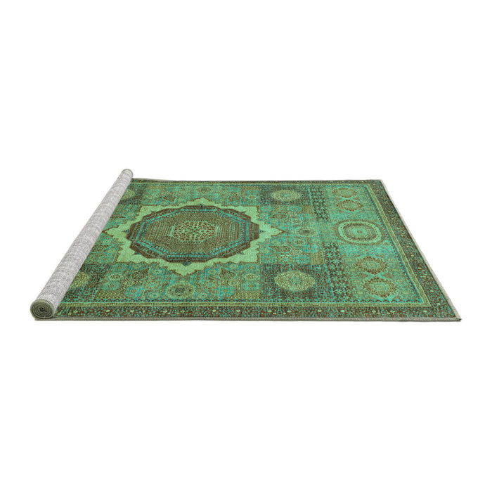 Sideview of Machine Washable Oriental Turquoise Modern Area Rugs, wshabs1475turq