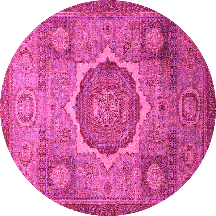 Round Machine Washable Oriental Pink Modern Rug, wshabs1475pnk