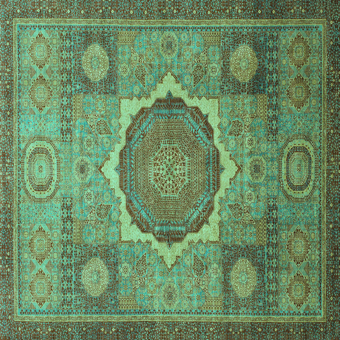 Square Machine Washable Oriental Turquoise Modern Area Rugs, wshabs1475turq