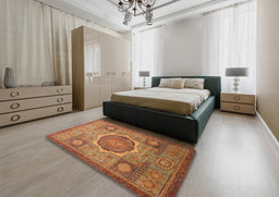 Abstract Bronze Brown Oriental Rug in a Bedroom, abs1475