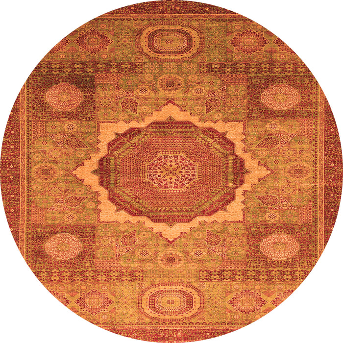 Round Machine Washable Oriental Orange Modern Area Rugs, wshabs1475org