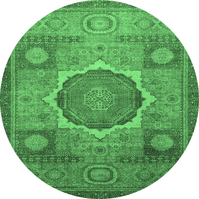 Round Machine Washable Oriental Emerald Green Modern Area Rugs, wshabs1475emgrn
