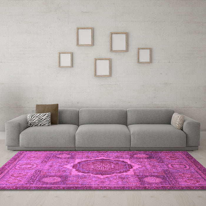 Machine Washable Oriental Purple Modern Area Rugs in a Living Room, wshabs1475pur
