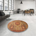 Round Machine Washable Abstract Bronze Brown Rug in a Office, wshabs1475