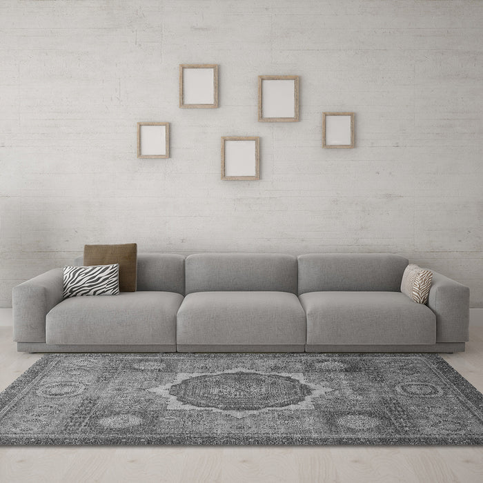 Machine Washable Oriental Gray Modern Rug in a Living Room,, wshabs1475gry