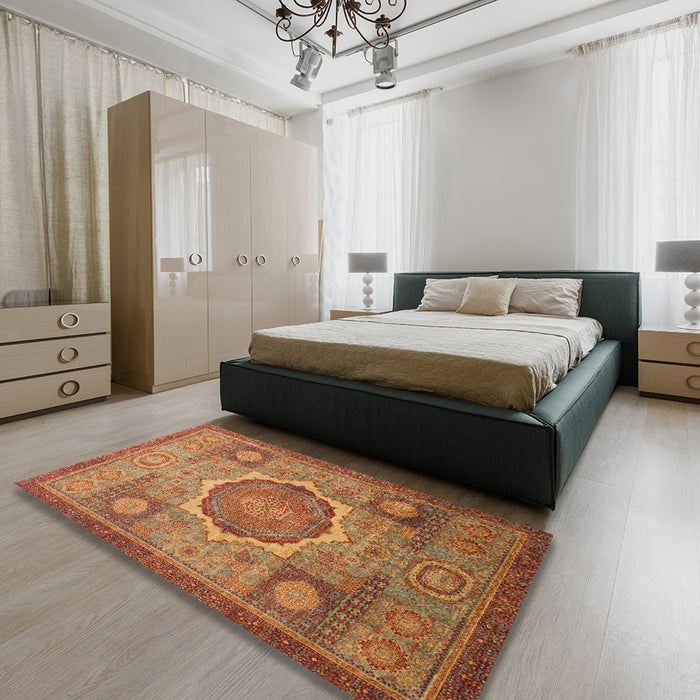 Machine Washable Abstract Bronze Brown Rug in a Bedroom, wshabs1475