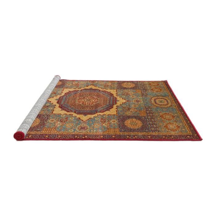 Sideview of Machine Washable Abstract Red Rug, wshabs1476