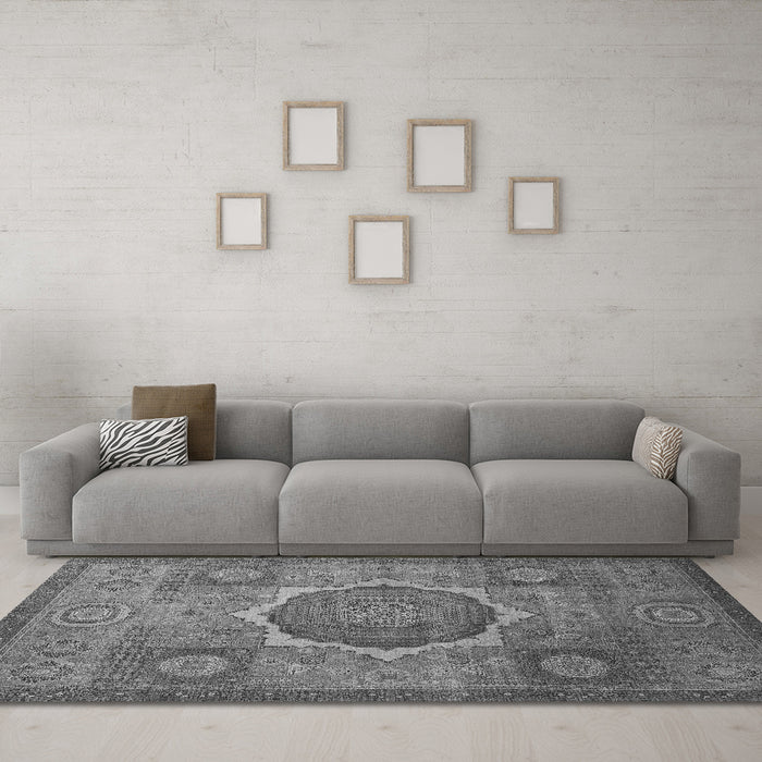Machine Washable Oriental Gray Modern Rug in a Living Room,, wshabs1476gry