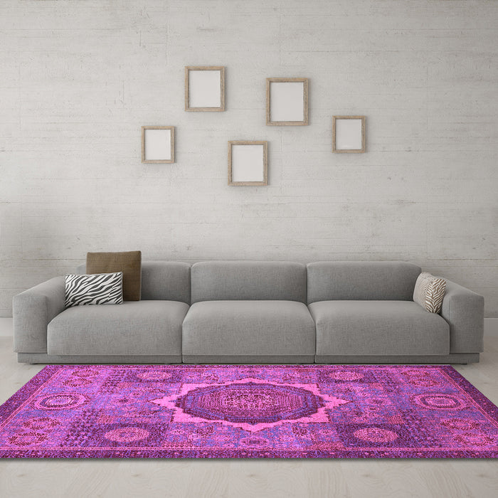 Machine Washable Oriental Purple Modern Area Rugs in a Living Room, wshabs1476pur
