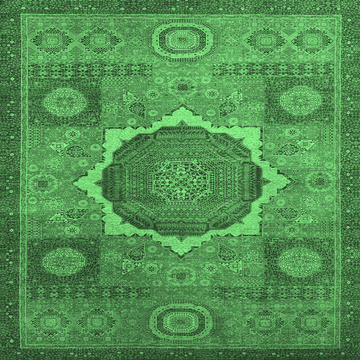 Square Machine Washable Oriental Emerald Green Modern Area Rugs, wshabs1476emgrn