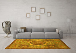Machine Washable Oriental Yellow Modern Rug in a Living Room, wshabs1476yw