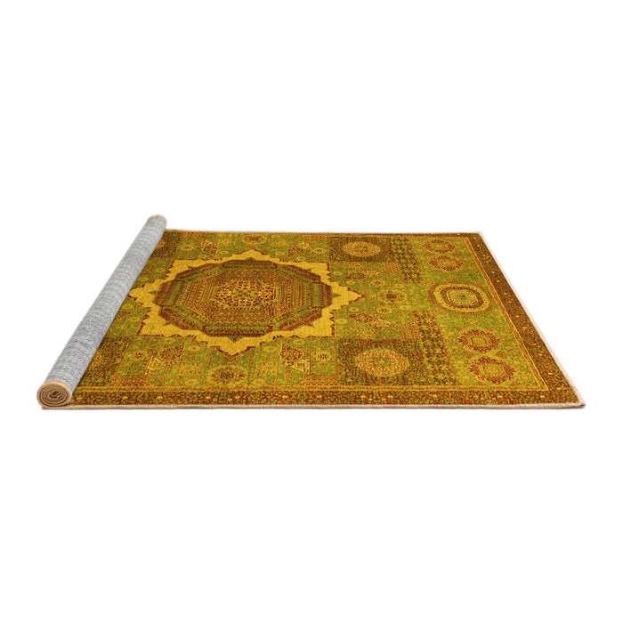 Sideview of Machine Washable Oriental Yellow Modern Rug, wshabs1476yw