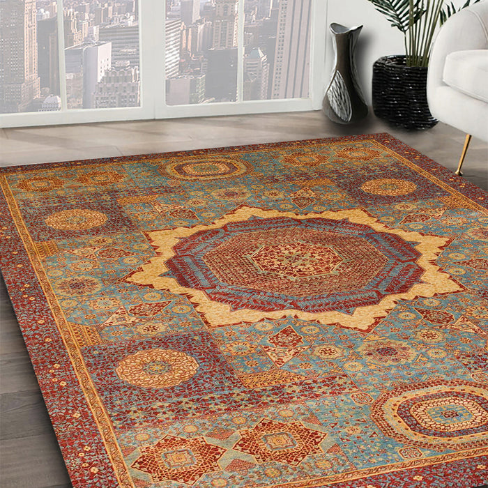 Abstract Red Oriental Rug in Family Room, abs1476