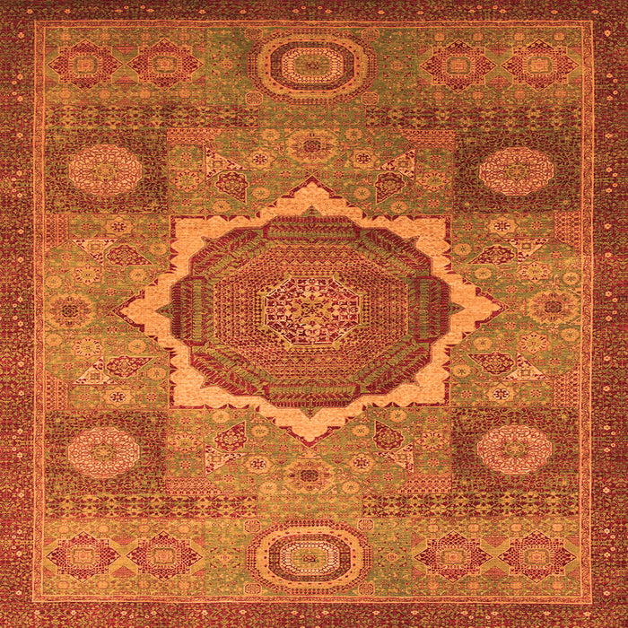 Square Machine Washable Oriental Orange Modern Area Rugs, wshabs1476org