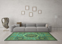 Machine Washable Oriental Turquoise Modern Rug, wshabs1476turq