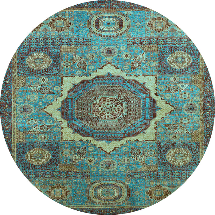 Round Oriental Light Blue Modern Rug, abs1476lblu