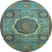 Round Oriental Light Blue Modern Rug, abs1476lblu