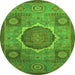 Round Machine Washable Oriental Green Modern Area Rugs, wshabs1476grn