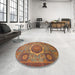 Round Machine Washable Abstract Red Rug in a Office, wshabs1476