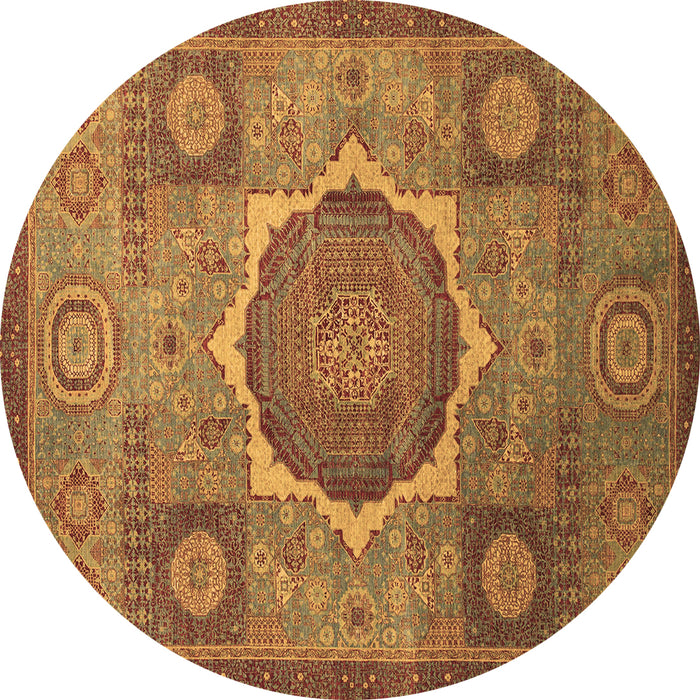 Round Machine Washable Oriental Brown Modern Rug, wshabs1476brn