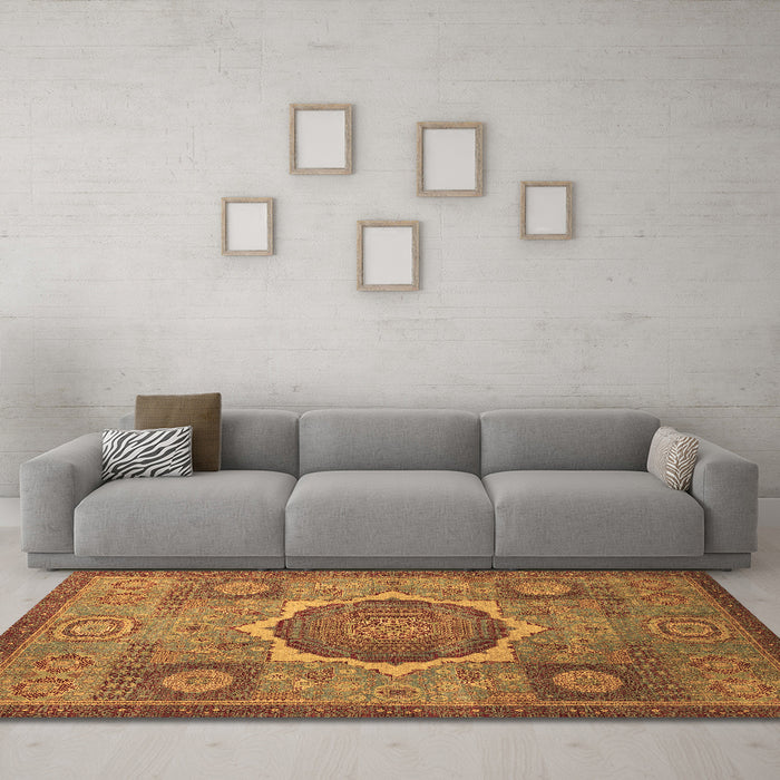 Machine Washable Oriental Brown Modern Rug in a Living Room,, wshabs1476brn