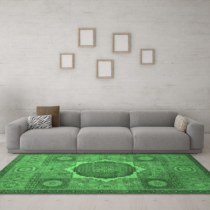 Machine Washable Oriental Emerald Green Modern Area Rugs in a Living Room,, wshabs1476emgrn