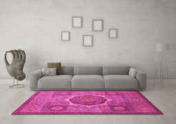 Machine Washable Oriental Pink Modern Rug in a Living Room, wshabs1476pnk