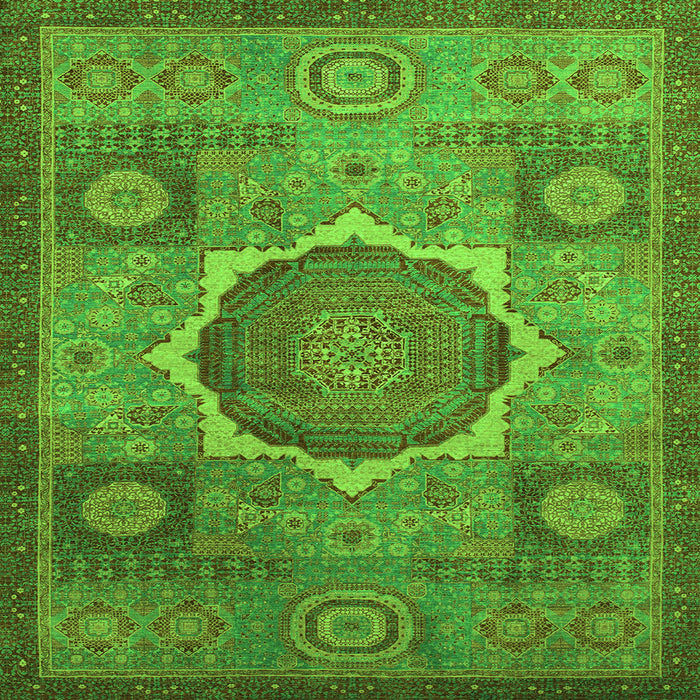 Square Machine Washable Oriental Green Modern Area Rugs, wshabs1476grn