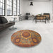 Round Abstract Red Oriental Rug in a Office, abs1476