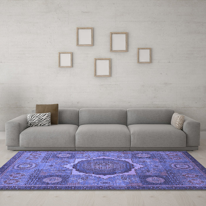 Machine Washable Oriental Blue Modern Rug in a Living Room, wshabs1476blu