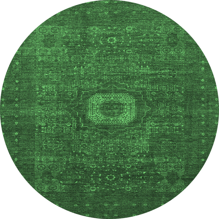 Round Machine Washable Oriental Emerald Green Modern Area Rugs, wshabs1478emgrn