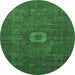 Round Machine Washable Oriental Emerald Green Modern Area Rugs, wshabs1478emgrn