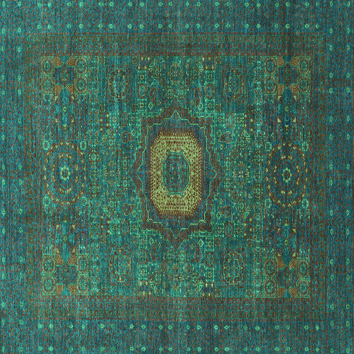 Square Machine Washable Oriental Turquoise Modern Area Rugs, wshabs1478turq