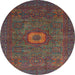 Round Machine Washable Abstract Brown Red Rug, wshabs1478