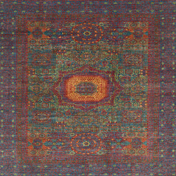 Square Machine Washable Abstract Brown Red Rug, wshabs1478