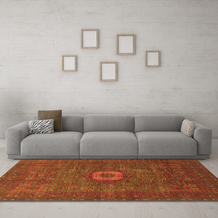 Machine Washable Oriental Orange Modern Area Rugs in a Living Room, wshabs1478org