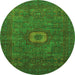 Round Machine Washable Oriental Green Modern Area Rugs, wshabs1478grn