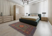 Abstract Brown Red Oriental Rug in a Bedroom, abs1478