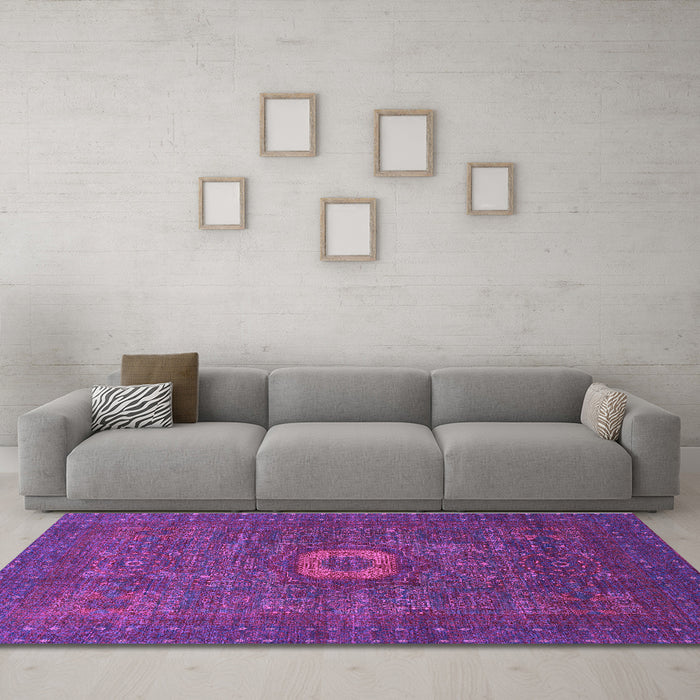 Machine Washable Oriental Purple Modern Area Rugs in a Living Room, wshabs1478pur