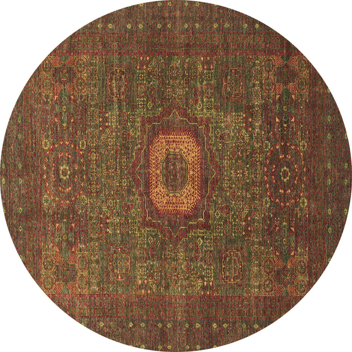 Round Machine Washable Oriental Brown Modern Rug, wshabs1478brn