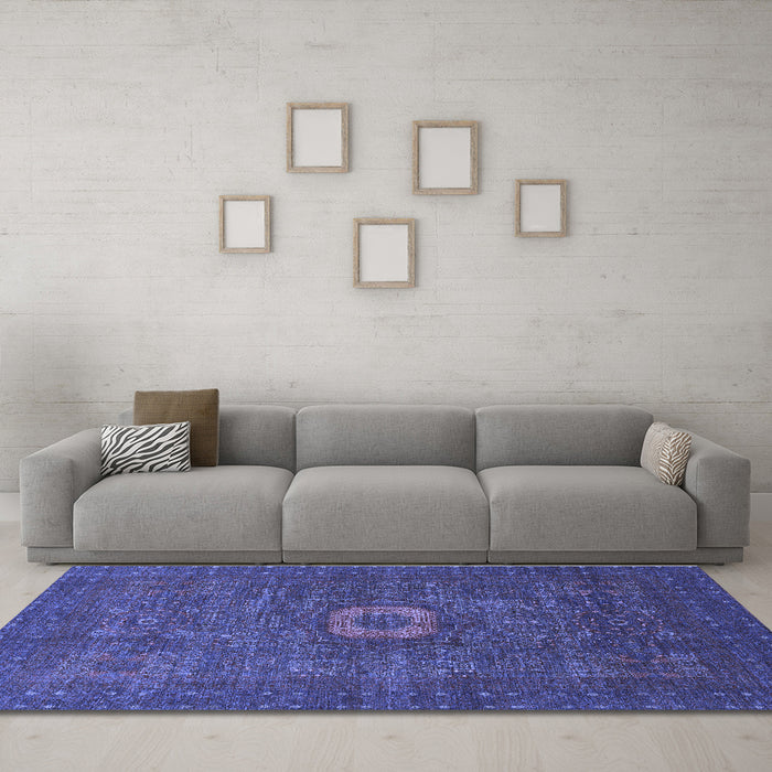 Machine Washable Oriental Blue Modern Rug in a Living Room, wshabs1478blu