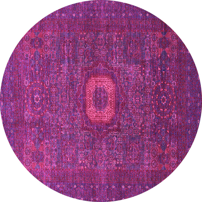 Round Machine Washable Oriental Pink Modern Rug, wshabs1478pnk