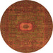 Round Machine Washable Oriental Orange Modern Area Rugs, wshabs1478org