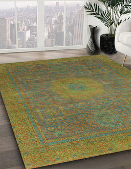 Abstract Oak Brown Oriental Rug in Family Room, abs1479