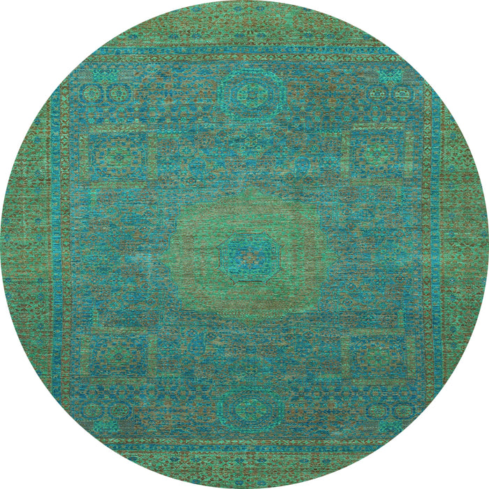 Round Machine Washable Oriental Light Blue Modern Rug, wshabs1479lblu