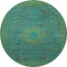 Round Machine Washable Oriental Light Blue Modern Rug, wshabs1479lblu